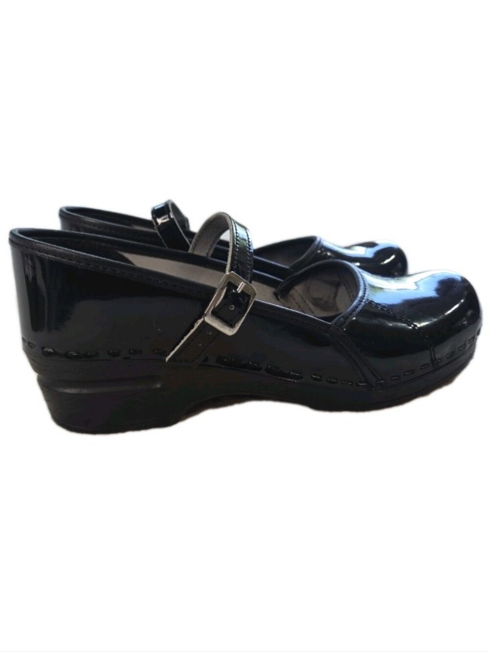 Klägn Bjork Swedish Comfort Clogs Mary Jane Plarform Size 40 Black Patent 9-9.5